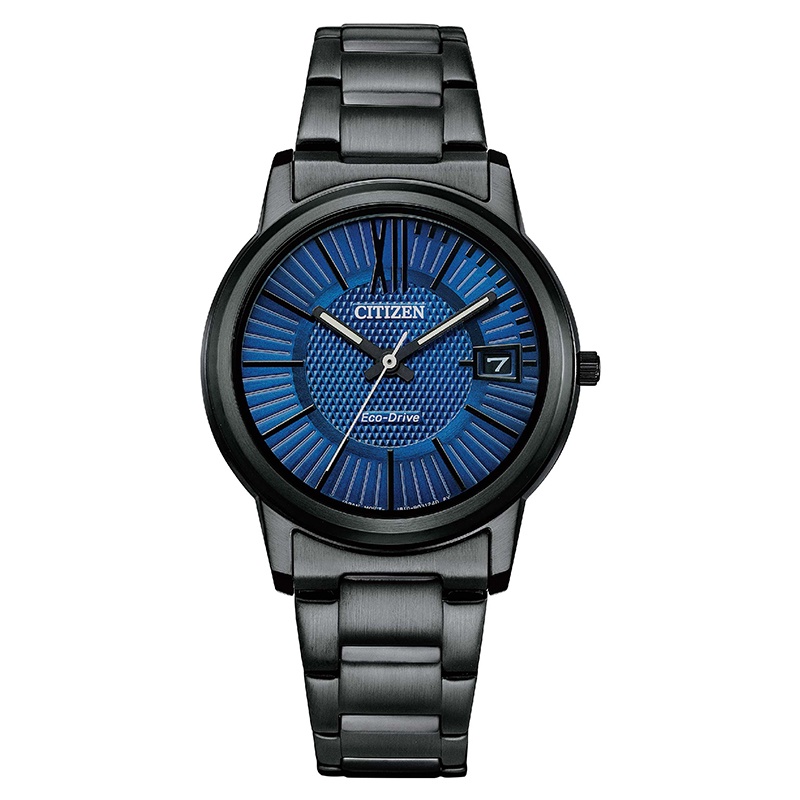 【CITIZEN 星辰】FE6017-85L 羅馬字 鋼錶帶 日期顯示 光動能女錶 藍/黑 33.3mm 台南 時代鐘錶