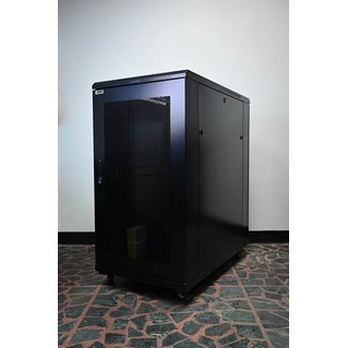 19吋 60cm寬x100cm深 22U 黑色 前後通風網門機櫃 網路機櫃 伺服器機櫃 電腦機櫃 監視系統