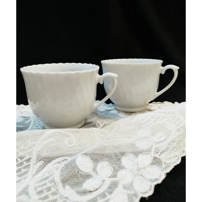老木青 |早期典雅珍珠白花邊咖啡杯 法式花茶杯 瓷器玻璃 收藏