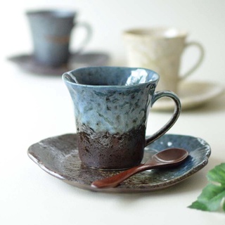 現貨 日本製 職人手作 美濃燒杯盤組｜鐵人道 森林湖 綠洲 馬克杯 咖啡杯 陶瓷杯 茶杯盤組 點心盤 富士通販