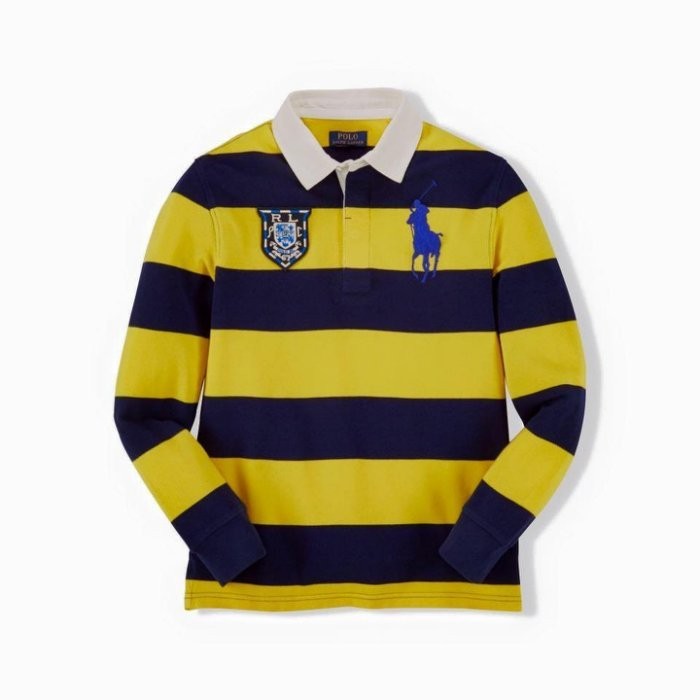 【雍容華貴】美國RALPH LAUREN Striped Cotton Mesh Rugby大男童版POLO衫/長袖,尺寸XL