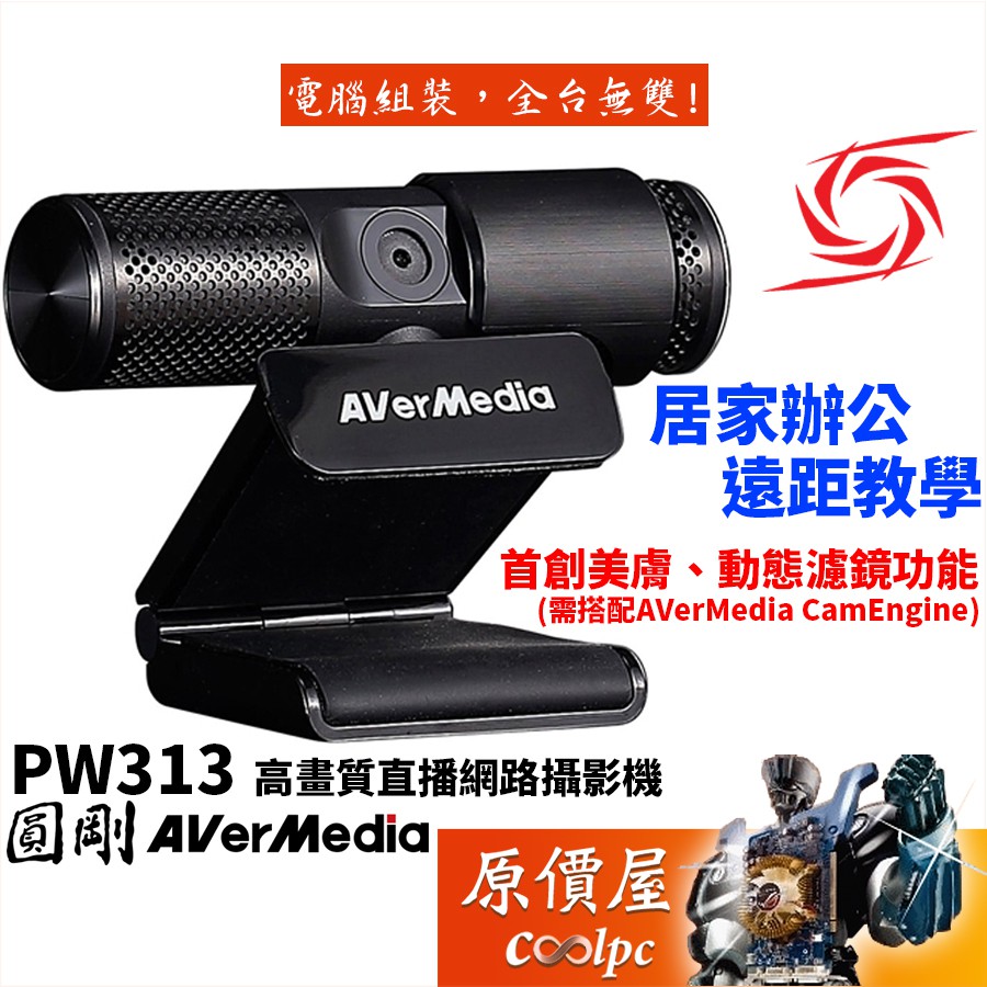 AVerMedia圓剛 PW313 網路攝影機/動態1080P/靜態200萬畫素/旋轉視訊鏡頭/原價屋