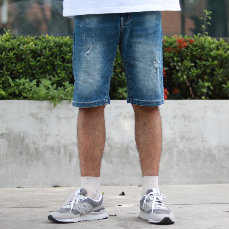 RETOP-輕刷破彈力牛仔短褲-藍 RM211702-05