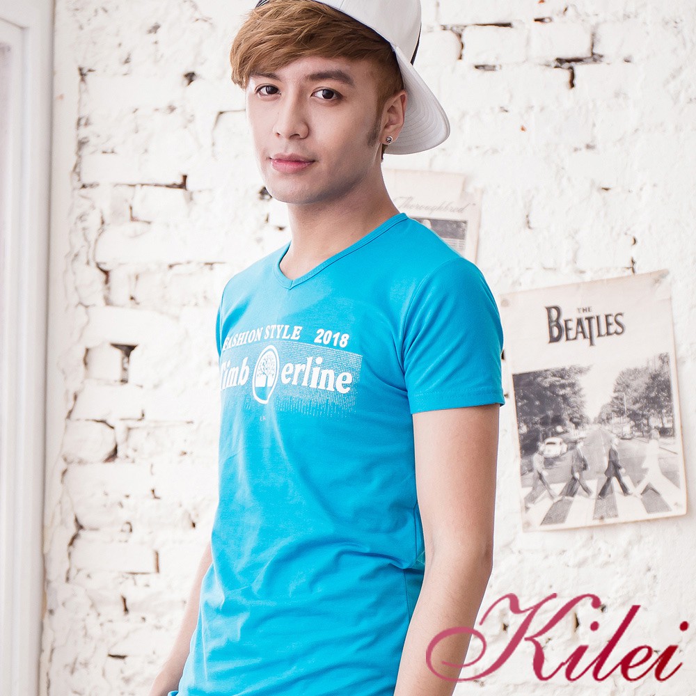 【Kilei】簡約繽紛英字棉T恤XA1443-01(陽光藍)賠售特價