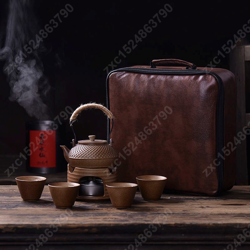 星期八百貨旅行煮茶壺仿柴燒側把復古提梁戶外茶具便攜式套裝燒水泡茶壺