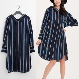 【H:CONNECT 二手衣】直紋襯衫洋裝-藍色系 韓國品牌女裝（s號女生穿起來會偏寬鬆）