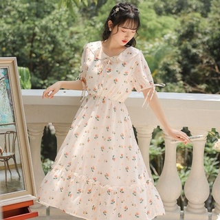 雪紡連衣裙女夏新款小個子碎花中長裙子