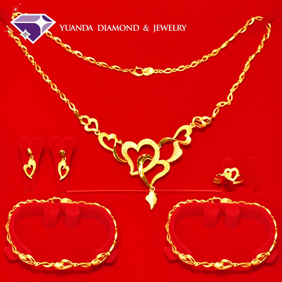 【元大珠寶】『心心相印』結婚黃金套組 戒指、手鍊、項鍊、耳環-純金9999國家標準