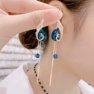 S925 Phoenix 水晶耳環長流蘇耳環新款時尚氣質耳環韓國文化