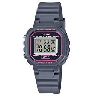 【CASIO】小巧方形復古電子錶-灰X桃紅框(LA-20WH-8A)正版宏崑公司貨