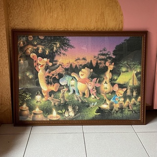 日本進口 已拼好 Disney 迪士尼 夜光 小熊維尼 森林裡的燭光派對 拼圖含木框 1000片