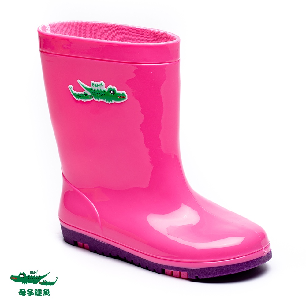 【母子鱷魚】繽紛Q彈兒童晴雨防水靴-粉紅