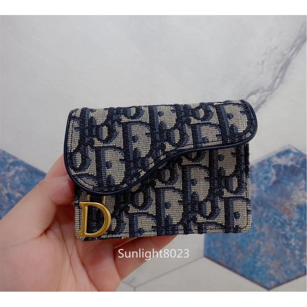全新正品dior 迪奧saddle 翻蓋卡片套零錢包藍色老花帆布短夾oblique 蝦皮購物