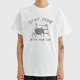 STAY HOME WITH YOUR CAT 中性短袖T恤 8色 跟你的貓待在家裡保持社交距離貓咪口罩中指肺炎病毒疫情