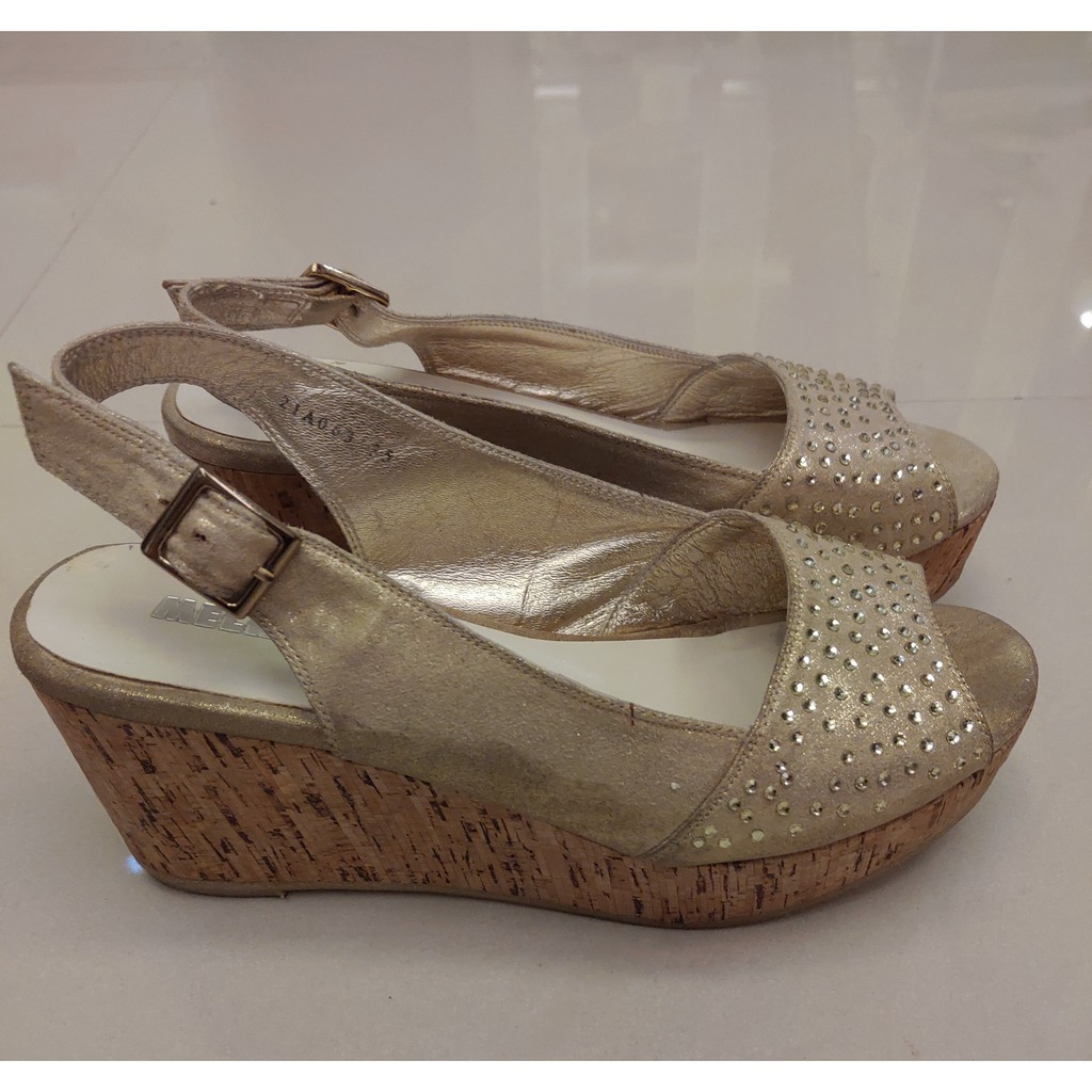 Melrose鞋 金色魚口楔型鞋 蝦皮購物