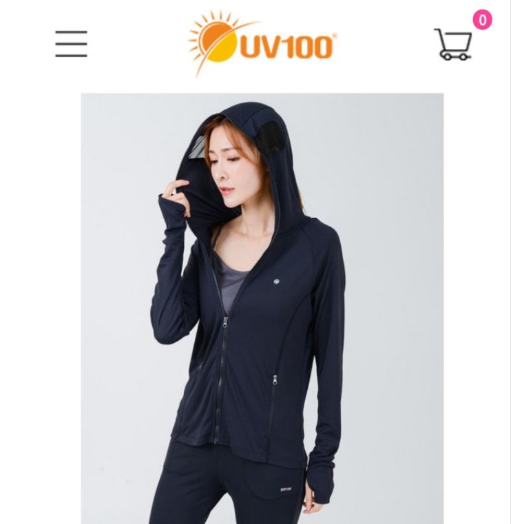 UV100 抗UV-涼感口罩連帽女外套-開眼洞 暗夜黑 尺寸：M 阻擋99.17%紫外線