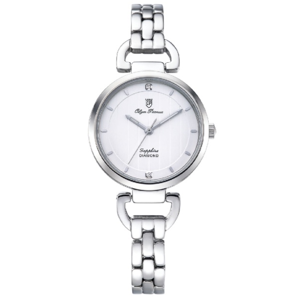 Olym Pianus 奧柏表 2483LS 典雅時尚直線壓紋腕錶 / 白 30mm
