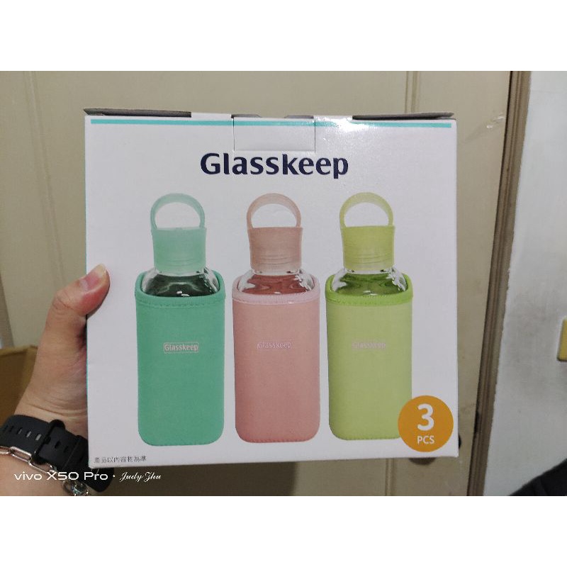 全新 Glasskeep方形玻璃隨手瓶500ml三入組