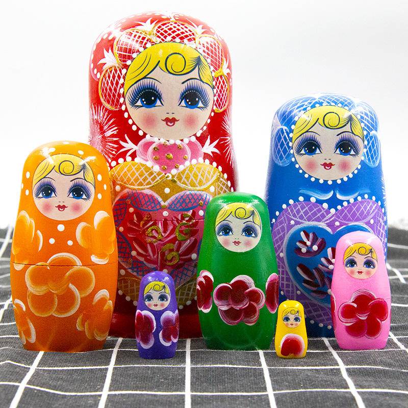 俄羅斯套娃7層紅心 俄羅斯娃娃 卡通可愛兒童玩具 紀念品禮物