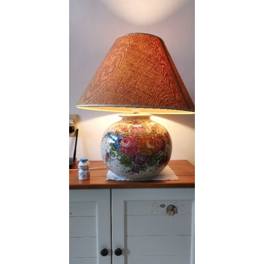 限自取！40年老燈，古典花卉圖案圓球枱燈，燈罩有些許瑕疵