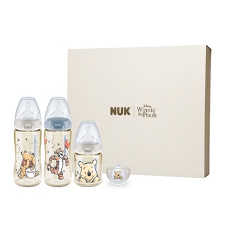 NUK x Disney迪士尼小熊維尼聯名禮盒 (PPSU感溫奶瓶300ml x2+150mlx1+奶嘴x1) 彌月禮盒