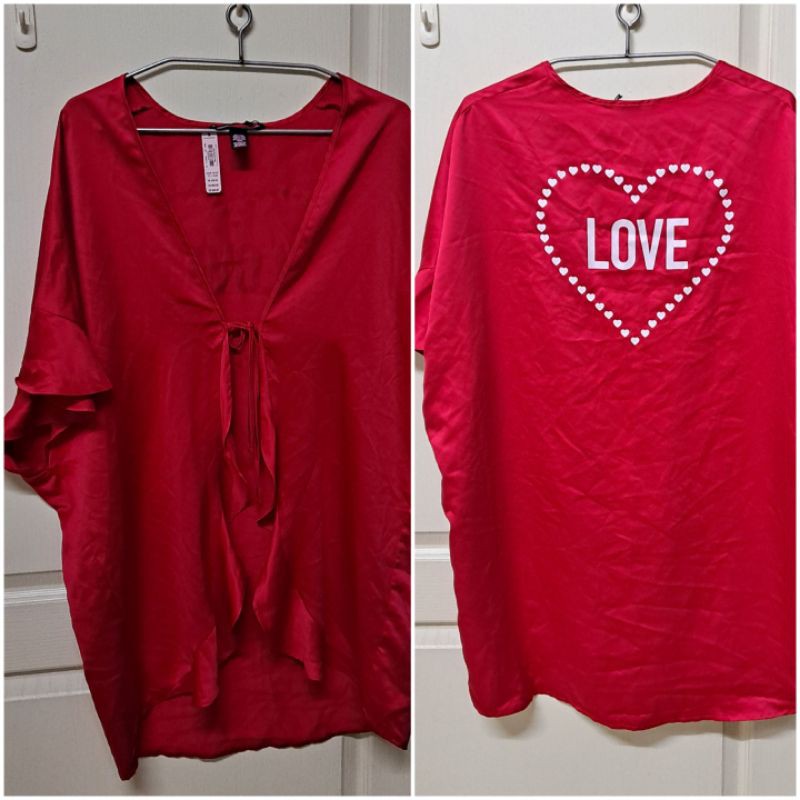 🈹️出清全新維多利亞的秘密 Victoria's Secret 長罩衫 緞面睡衣 紅色罩衫 性感睡衣 開襟睡衣