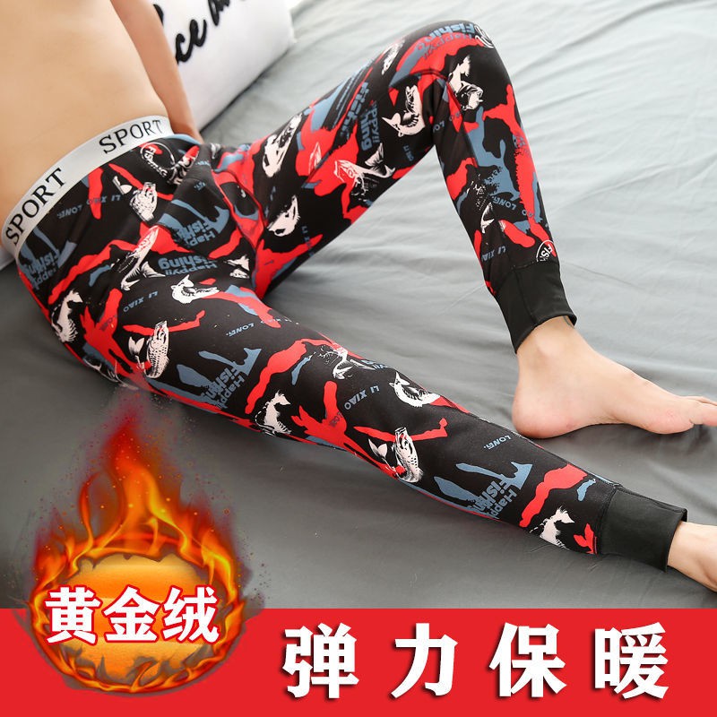 男士保暖秋褲加絨加厚大碼內穿青少年棉毛褲緊身打底褲絨褲秋冬季保暖褲加絨褲條紋長褲長褲棉質內搭褲內搭褲打底褲