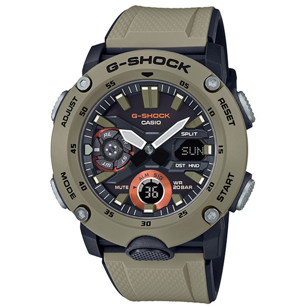 【聊聊私訊甜甜價】【CASIO 卡西歐】G-SHOCK 碳纖維防護雙顯手錶(GA-2000-5A)