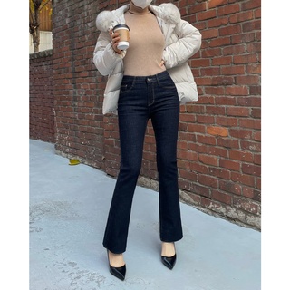 韓國代購 Howluk冬季薄刷毛牛仔褲 復古藍色修飾腿型靴型牛仔褲 tutti.moda 韓貨小舖