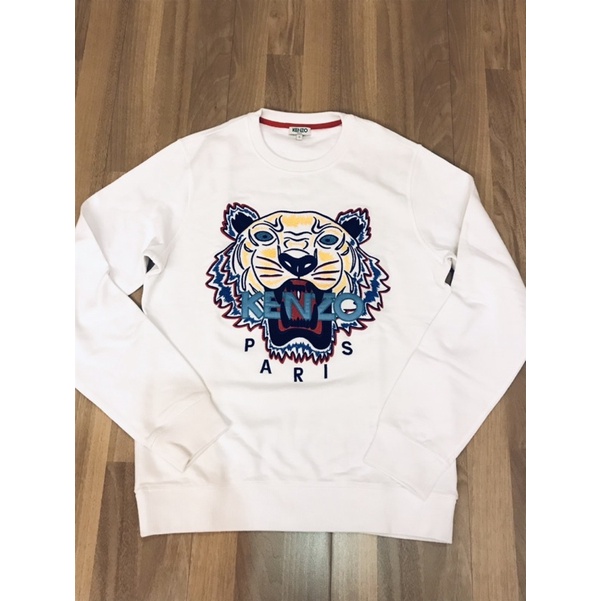 KENZO 法國購入真品 白色刺繡虎頭大學T（S)