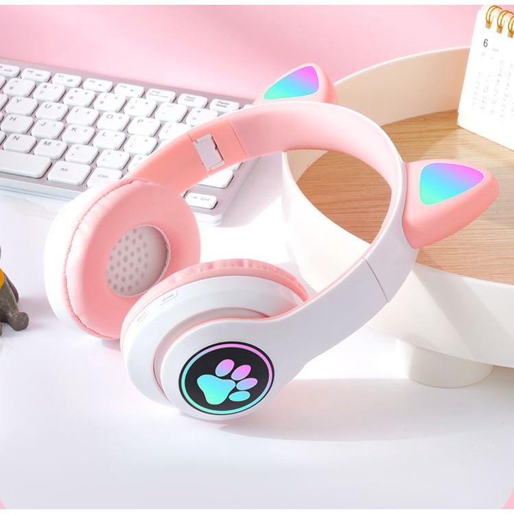 貓耳貓爪好看耳機 內建麥克風 頭戴耳機 網紅直播主  LED 藍芽耳機 頭戴耳機折疊無線 可愛貓耳朵 造型耳機