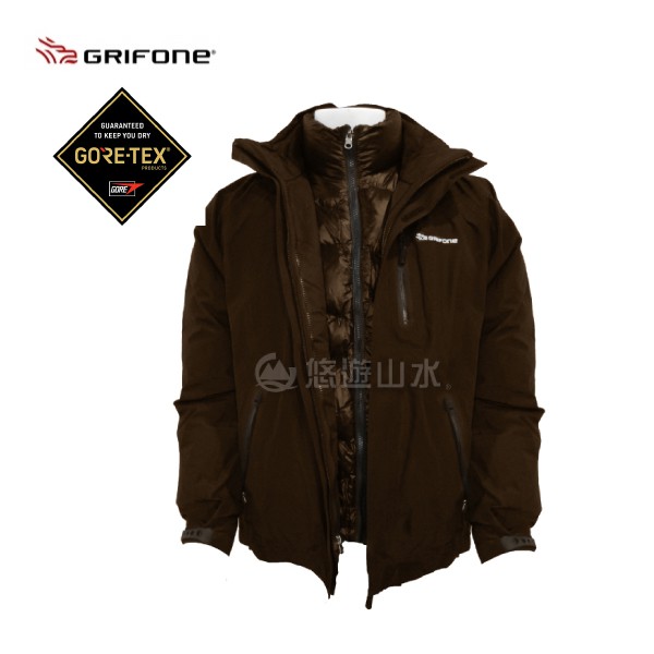 GRIFONE 西班牙 GORE-TEX PERFORMANCE男款GTX 兩件式羽絨外套 棕色/A5C008/悠遊山水