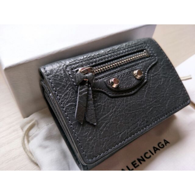 BALENCIAGA 巴黎世家 mini wallet 深灰色 銀扣