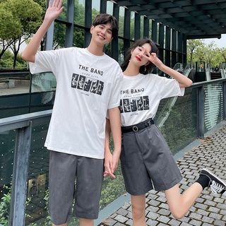 【COUPLE】😘😘情侣装新款短袖T恤两件套装韩版宽松小众设计感一套ins超火潮
