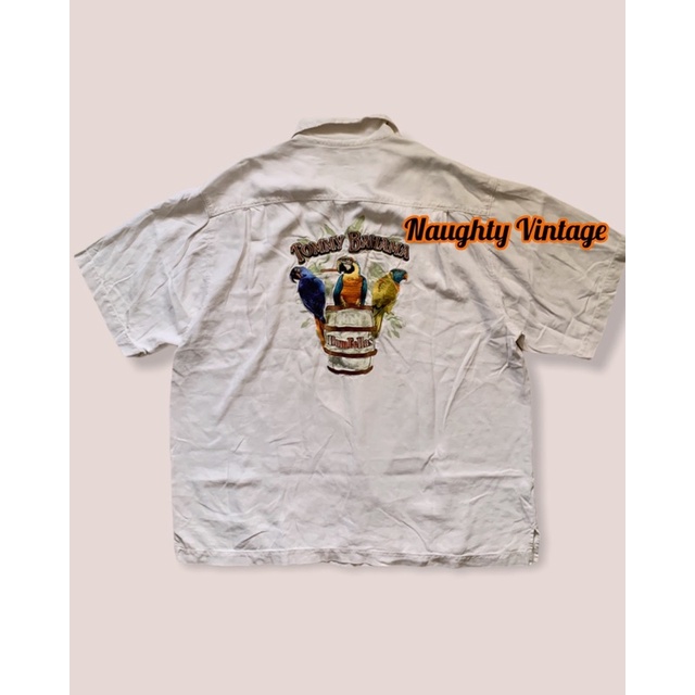 Tommy Bahama 古著 Vintage 巴哈馬 夏威夷 刺繡襯衫 米白色 蠶絲 Aloha Silk Shirt