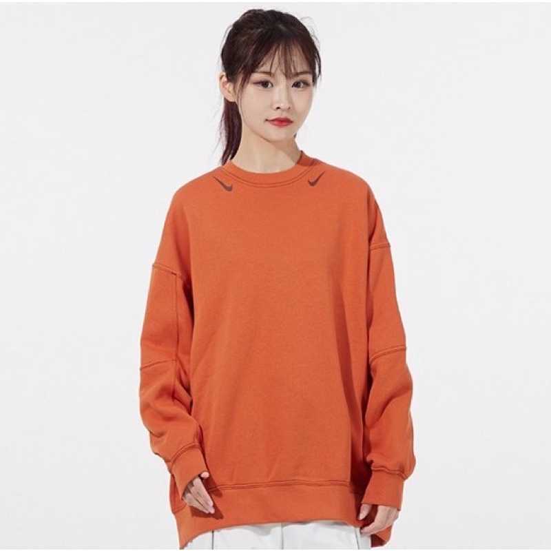 NIKE 女款 橘色 長袖 加絨 內刷毛 衛衣 上衣 大學T 款號：DD5611-816