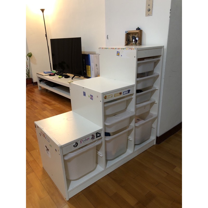 二手ikea白色收納櫃 樓梯式收納櫃（9格）+抽屜置物櫃（6格）