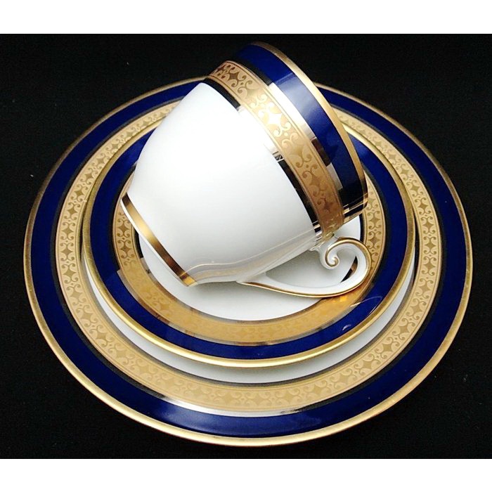 【拾年之路】 德國製Hutschenreuther獅牌鈷藍重金三件式咖啡杯+盤(免運)
