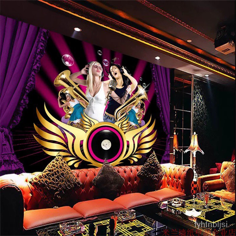【新款】定製ktv閃光壁畫3d立體音樂酒吧墻布包廂背景墻壁紙歌廳過道墻畫