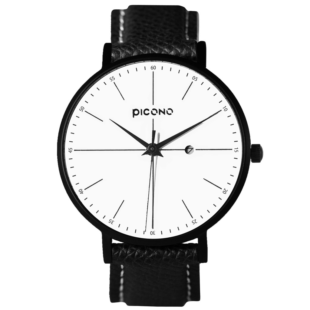 PICONO Siempre 簡約黑色法國真皮錶帶對錶手錶 / SI-11101 男生款