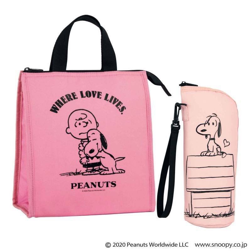 日文雜誌SWEET附錄 Snoopy 史努比 粉紅保冷袋手提包+保溫水壺袋