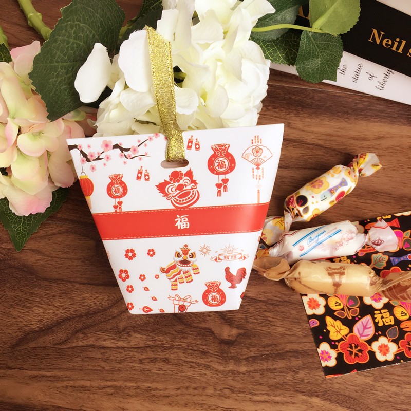 『Natsu Shop』新年 舞龍舞獅  梯形牛軋糖迷你糖果盒(付緞帶) 現貨