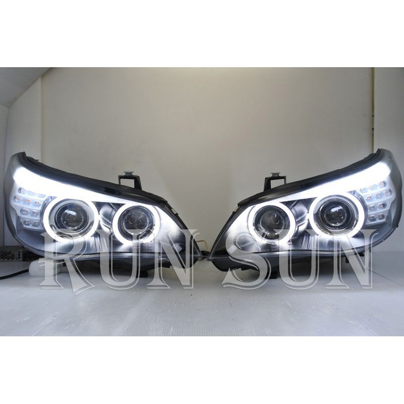 Run Sun 車燈 車材 全新寶馬05 06 07 08 E60 雙光圈魚眼大燈led方向燈hid空件 蝦皮購物