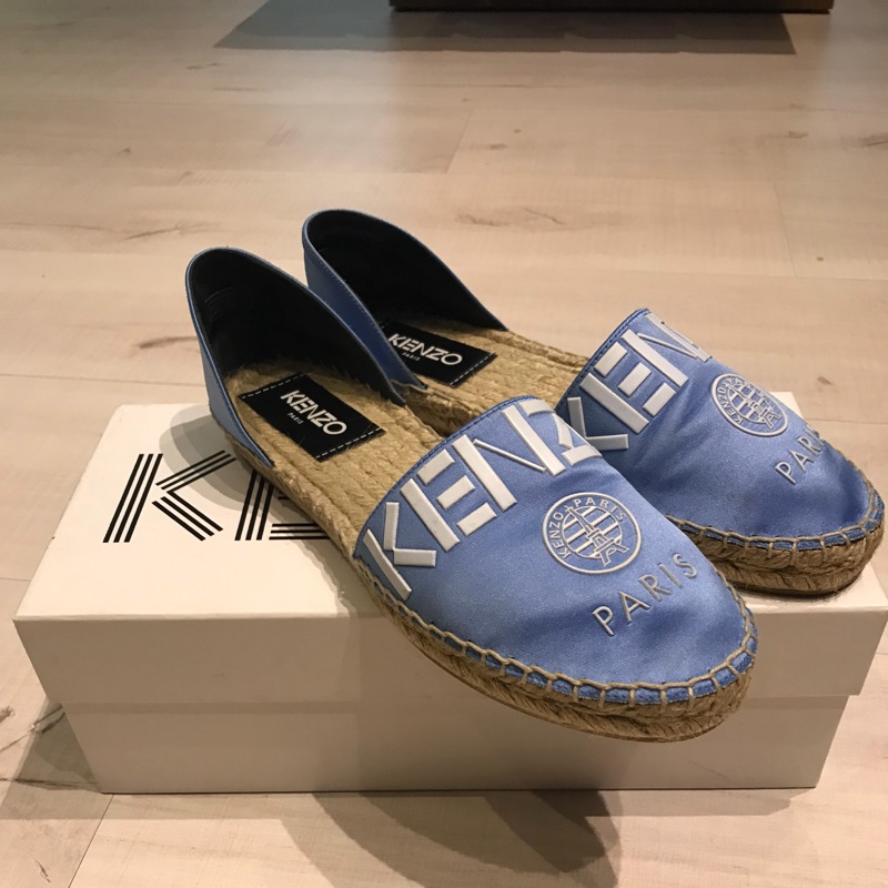 Kenzo 緞面水藍色草編鞋 尺寸36