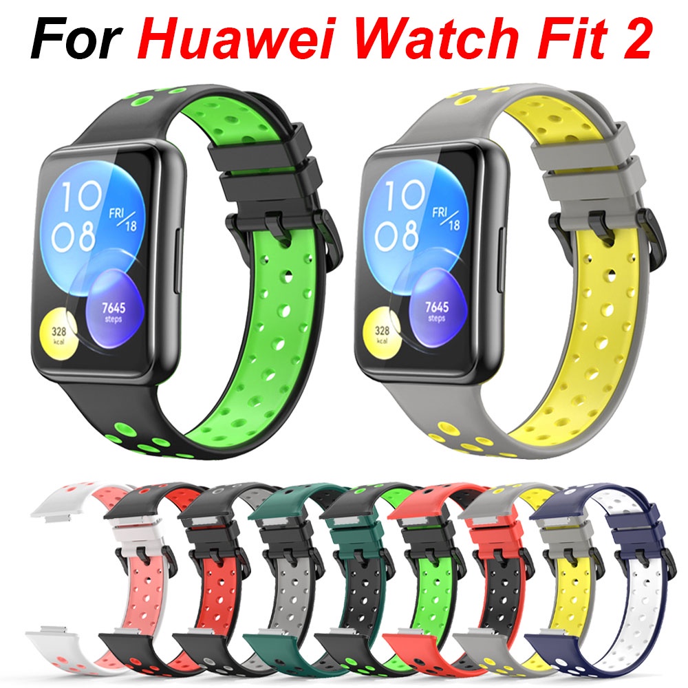 Huawei Watch Fit 2 雙色矽膠錶帶 適用於華為 watch fit2 透氣防水錶帶 替換腕帶