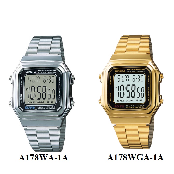 CASIO 復古時尚十年電池方形電子錶 A178  A178WA -1A  A178WGA-1A