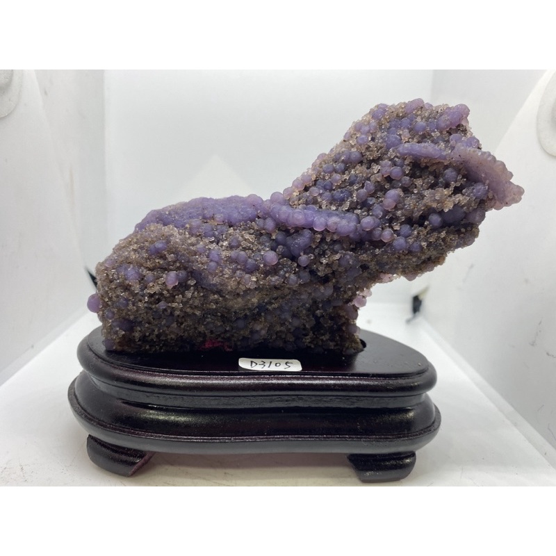 D3105天然寶石原礦/紫葡萄石 原礦 紫葡萄 葡萄原礦 擺件 送訂製木座 含座重量約499g