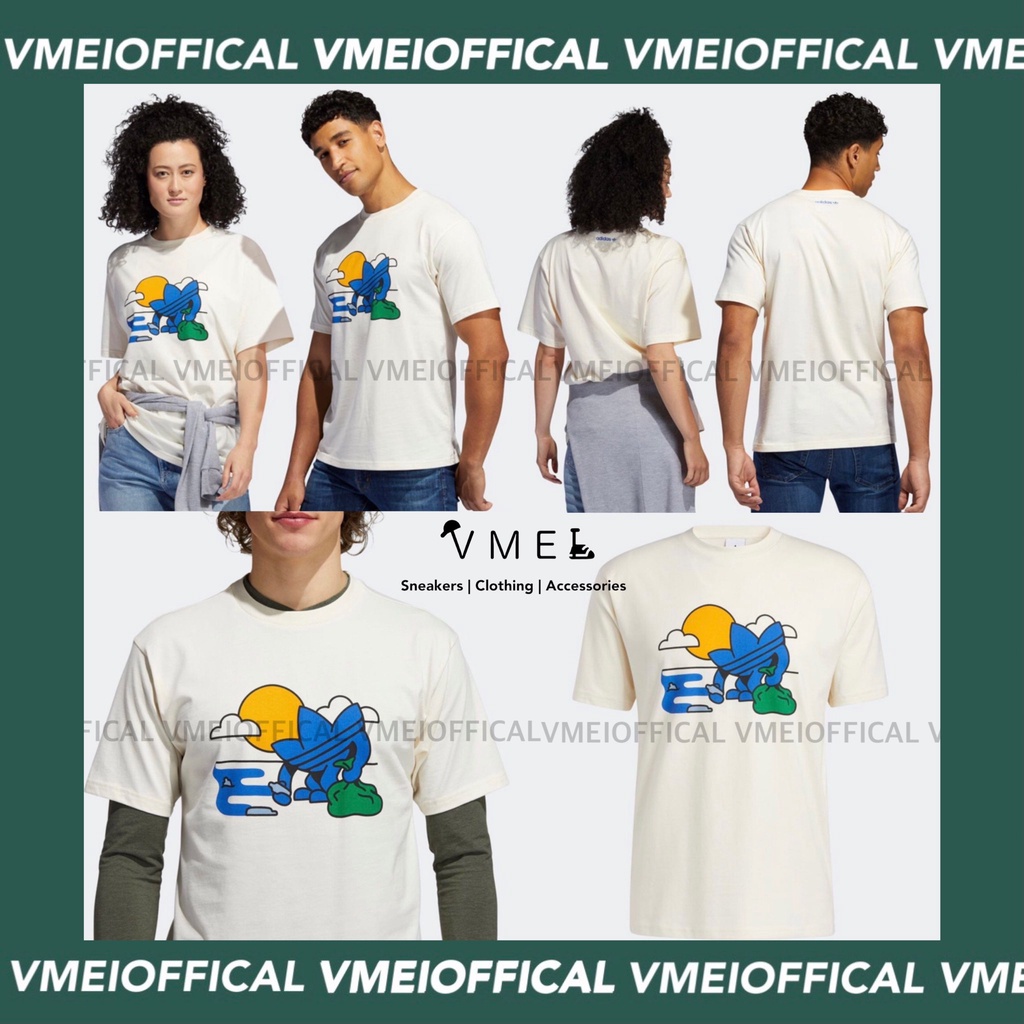 【VMEI_OFFICAL】Adidas Originals LOGO 塗鴉 插畫 環保愛地球 短袖 米白