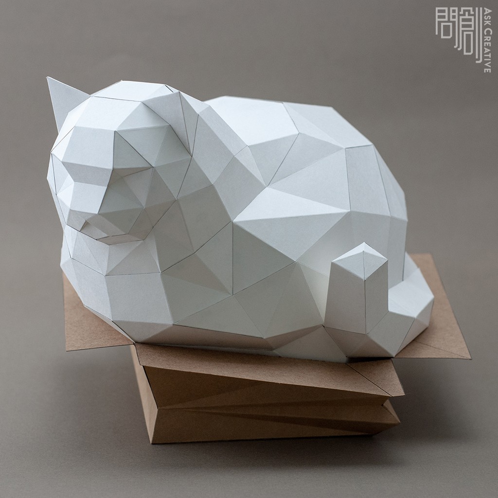 問創設計 DIY手作3D紙模型 禮物 擺飾 貓咪系列 - 紙箱胖貓  (3色可選)