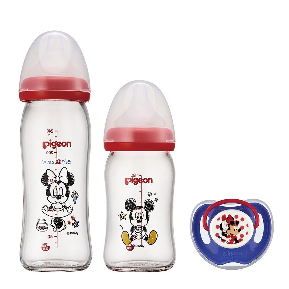 貝親 PIGEON  迪士尼寬口玻璃奶瓶2入+安撫奶嘴M特惠組-米奇米妮[免運費]